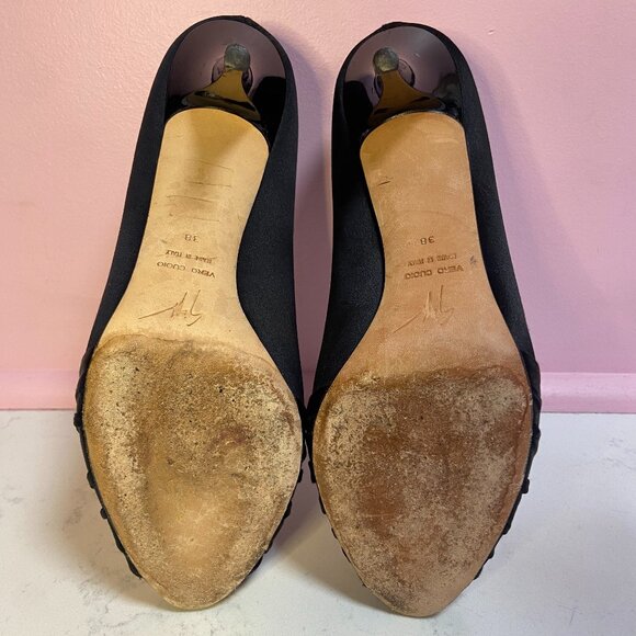 Giuseppe Zanotti Black Satin Open Toe Pumps with Crystal Embellishment - EUR 38 - Picture 7 of 7